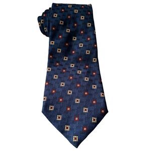 KETCH Geometric Square Design Necktie Tie Blue Dress Causal Preppy Normcore